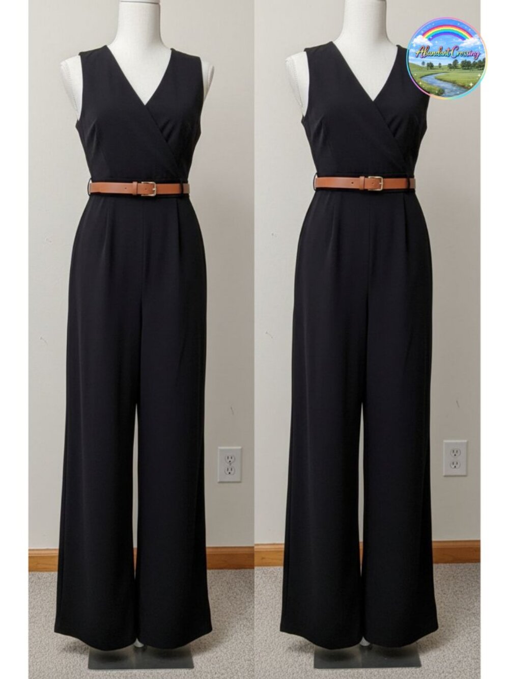 Sleeveless V-Neck Wide Leg Jumpsuit with Belt and Pockets